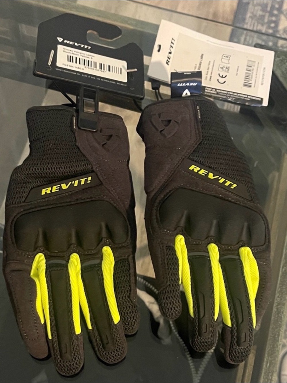 Women's Motorcycle Gloves Black with Yellow accents